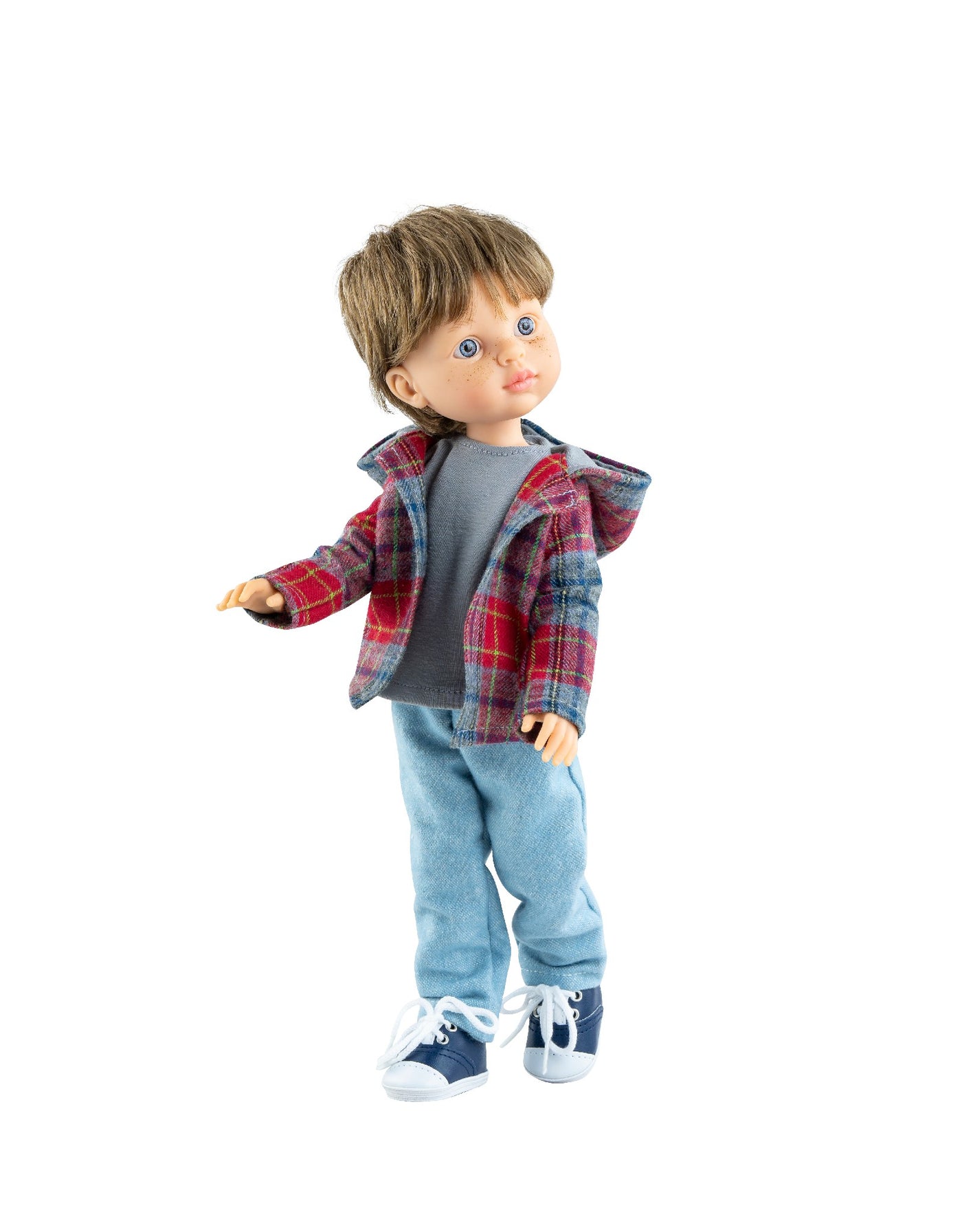 Las Amigas Articulated Doll  - Miguel - Plaid print jacket, grey t-shirt, jeans and sneakers - Paola Reina