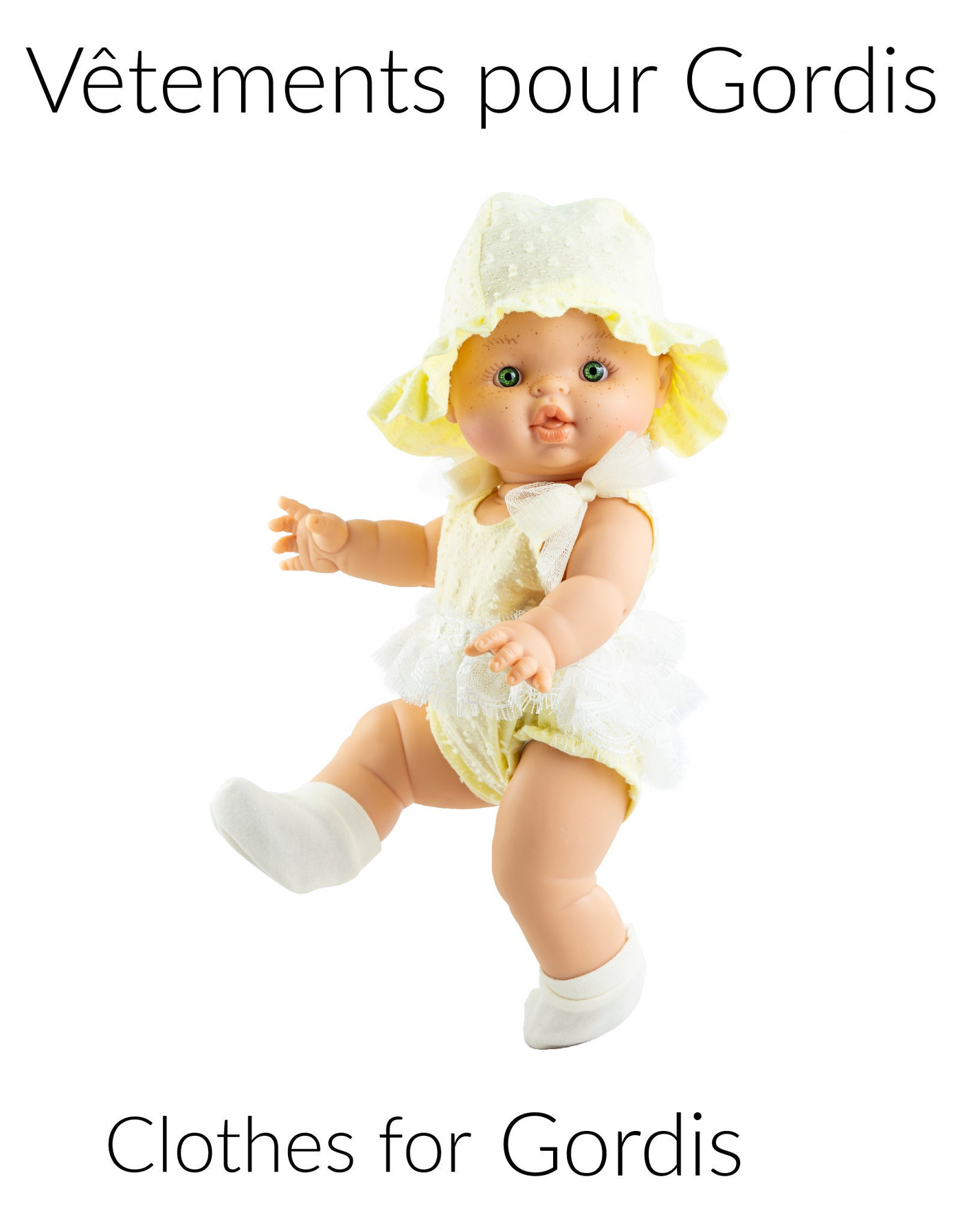 Gordis Doll Clothing - One piece romper and yellow hat with white socks - Paola Reina